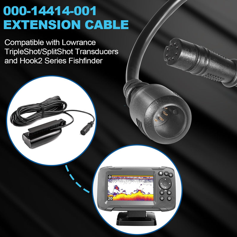 Bonbo 000-14414-001 Extension Cable 10' for Lowrance TripleShot/SplitShot Transducers and Hook2 Series Fishfinder, 10FT Transducer Extension Cable