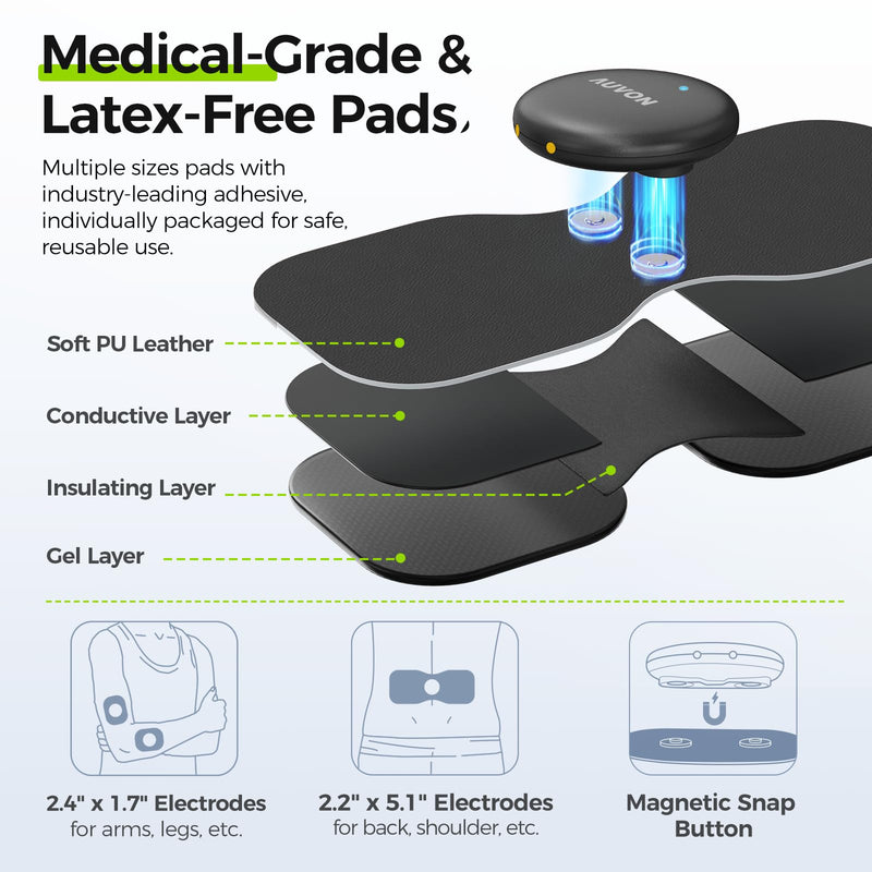 AUVON Wireless 24 Modes TENS Unit Muscle Stimulator for Pain Relief, Smart Rechargeable TENS Machine with Dual Size 6 TENS Pads for Physical Therapy, Pocket-Size TENS Device for Shoulder & Back Pain Black