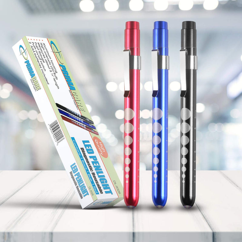 [Australia - AusPower] - Primacare DL-9326 Aluminum Diagnostic Reusable Penlights | Pupil Gauge | 6-Inch LED Medical Pen Light | Professional Medical Supplies for EMT, Nurses, Doctors, Dentists & Hospitals | Multicolor 3 Pack 
