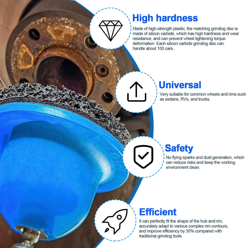 [Australia - AusPower] - Kocusu Wheel Hub Grinder Car 4-Piece with 2 Silicon Grinding Wheel and 1 Square Drive, Ball Head Sander for 1/2 Inch Impact Wrench, Outer Diameter 150 mm Wheel Hub Cleaning for Grinding, Rust Removal 