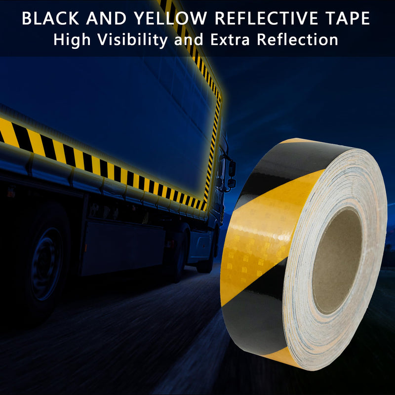 SWRT 2 Inch X 30 FT Reflective Tape Outdoor Waterproof Black & Yellow Reflective Tape Strong Adhesive Caution Hazard Warning Tape Reflector Conspicuity Tape for Trailer Sign