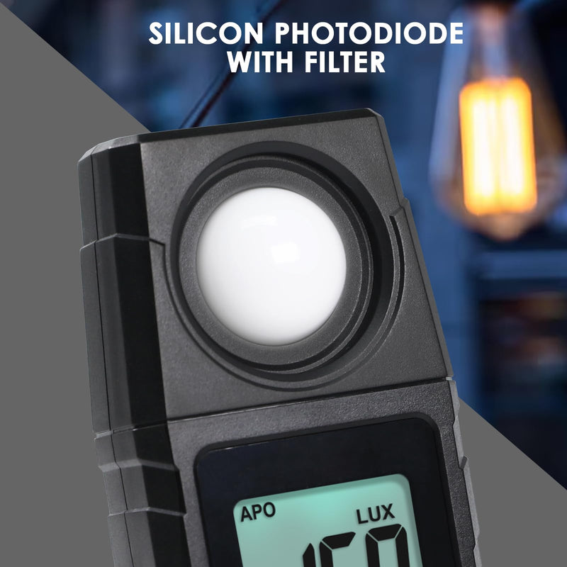 [Australia - AusPower] - Light Meter Illuminance LuxMeter Handheld Photometer LUX/FC Switchable Units 0.1 to 200,000 LUX and 0.01 to 20,000 FC with LCD Backlight for Indoor Outdoor Film Photography lumens 