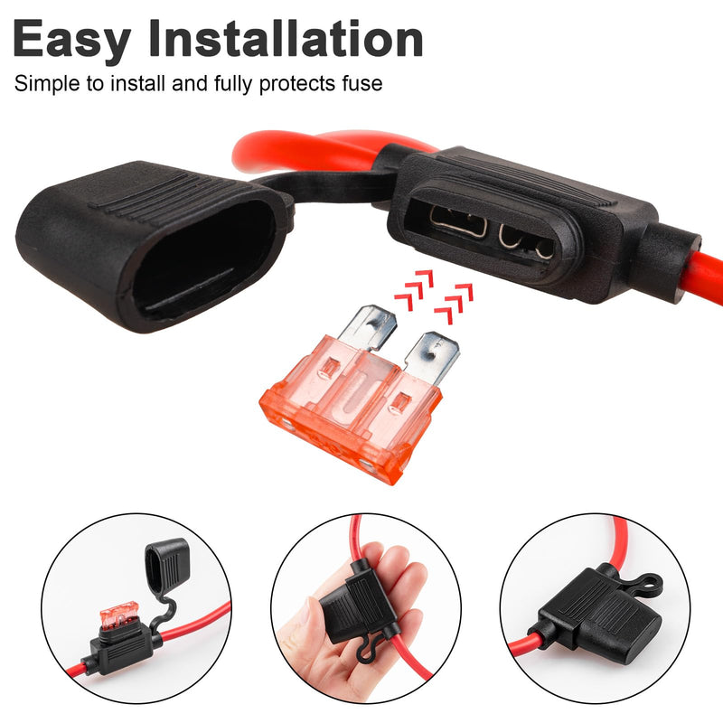 [Australia - AusPower] - 4PCS 10 Gauge Inline Fuse Holder with 12V 40 AMP, Professional ATC Standard Car Automotive Marine Waterproof in Line Blade Fuse Holder 