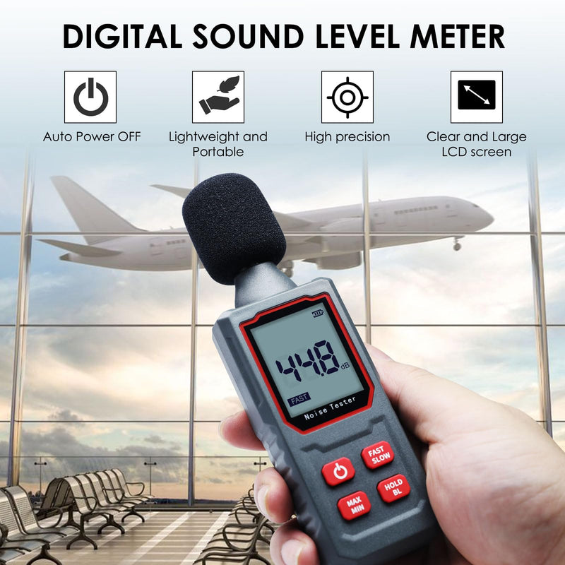 [Australia - AusPower] - Decibel Meter Sound Level Reader 30-130dB Handheld Sound Level Meter SPL Meter with Capacitive Microphone Sensor HD Backlight Display Portable db Meter Decibel Monitoring Tester 