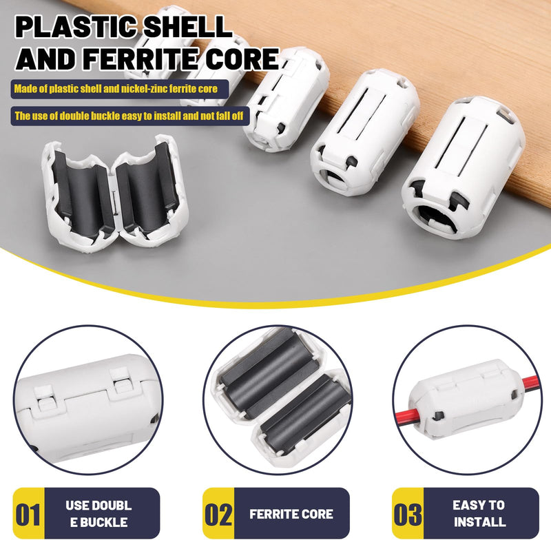 [Australia - AusPower] - 28Pcs 5 Sizes Clip-on Ferrite Ring Core RFI EMI Noise Suppressor Cable Clip for 3.5mm/ 5mm/ 7mm/ 9mm/ 13mm/ Diameter Cable, White 
