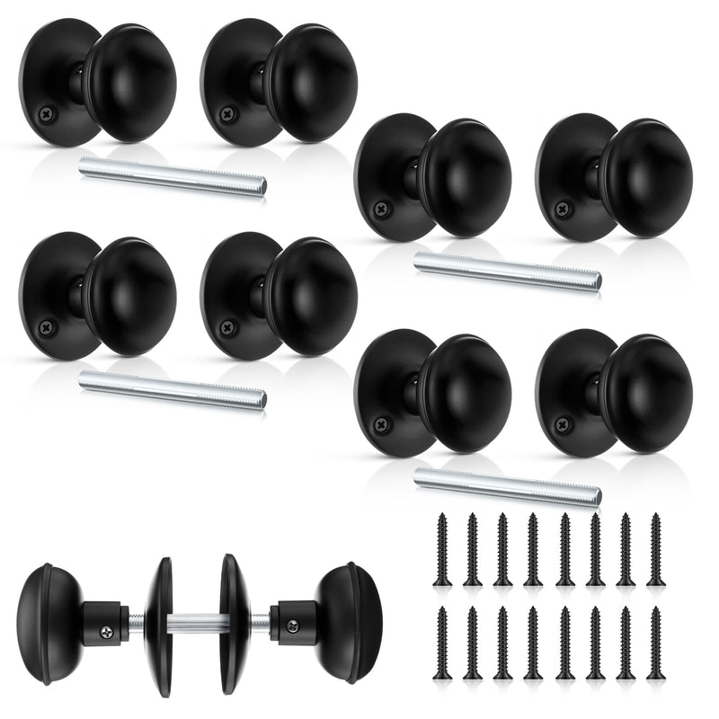 Saillong 4 Sets Interior Door Knob Set with Spindle, Round Rosettes, Old Style Door Knob Replacement with Electroplate Design, 2.2in. Outside Diameter for Interior (Matte Black) Matte Black