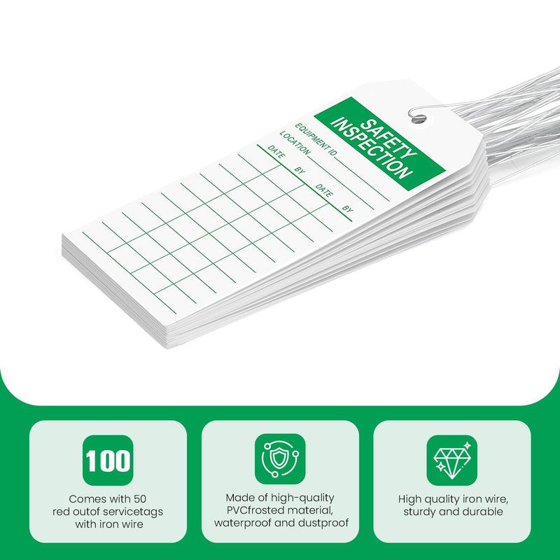 Safety Inspection Tags,100-pk Safety Tags with Wires Attached,Tear & Water Resistant PVC-Plastic,Accident Prevention Labels,Weather Proof 100