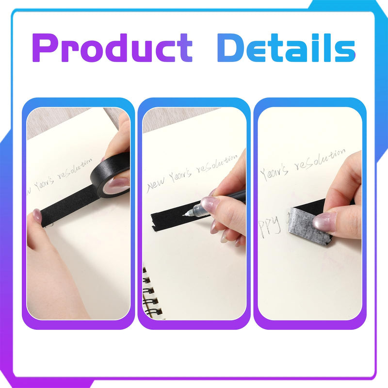 4 Rolls Washi Tape, 32 Feet X 0.6 Inches Self Adhesive Decorative Tape Journal Tapes White and Black Masking Tapes for Decor Scrapbooks Planners Wrapping DIY Crafts Gift