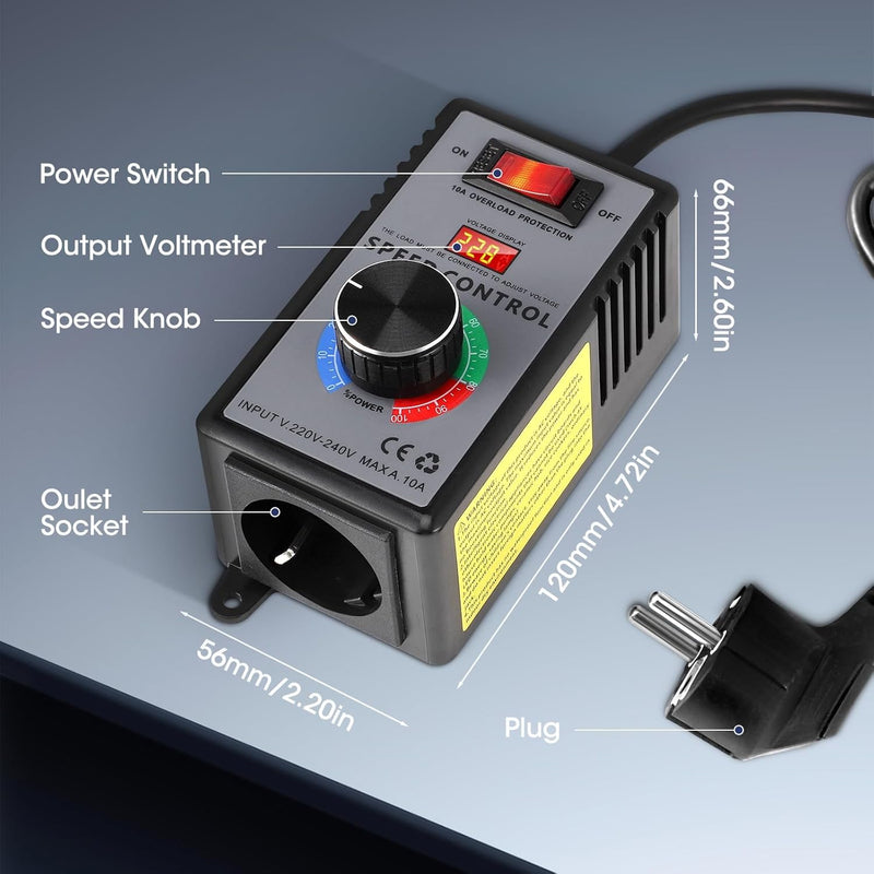 [Australia - AusPower] - SiRyder Speed Controller 230 V, 10 A Speed Controller with Overload Protection for Fan Speed Controller, Dimmer, Angle Grinder, Ban, Voltage Regulator Adjustable AC 220 V 4000 W 