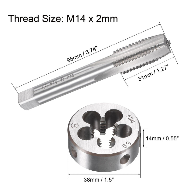 [Australia - AusPower] - uxcell M14 x 2mm Metric Tap and Die Set, Machine Thread Screw Tap with Round Threading Die, Tap & Die Kit for Nut Screw Bolt Thread Repair 