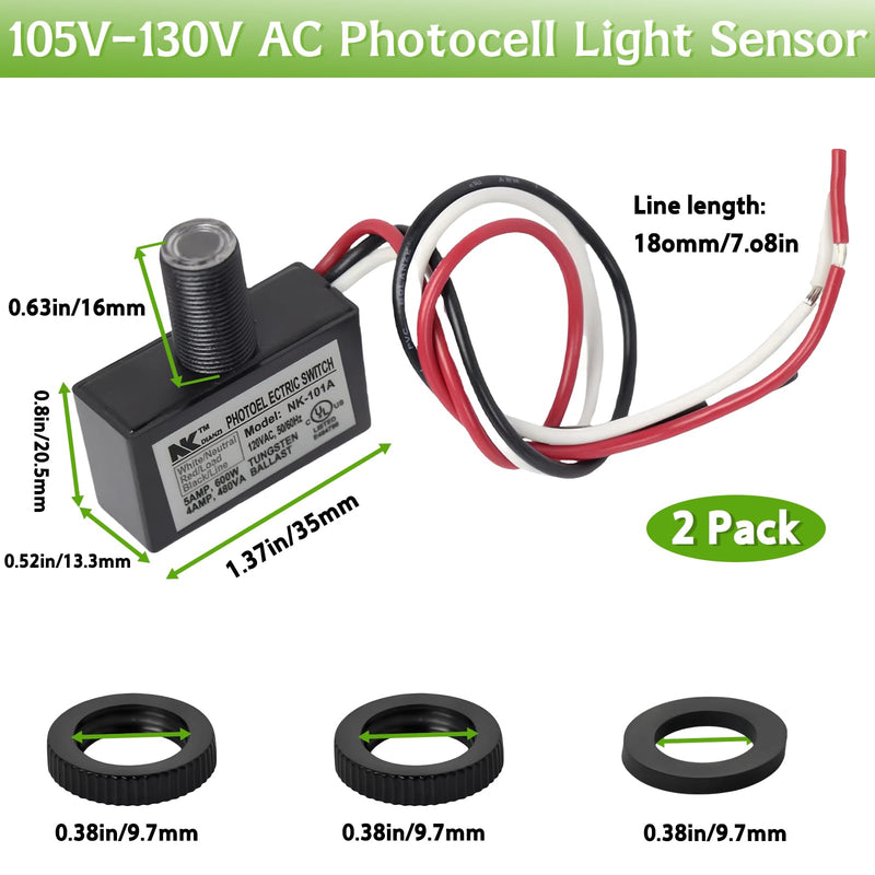 [Australia - AusPower] - 2-Pack 105V-130V AC Photocell Light Sensors，Automatic Dusk-to-Dawn Illumination Switches - Weatherproof，Fit for Outdoor Lighting， Photoelectric Controls with Sunrise & Sunset Detection 