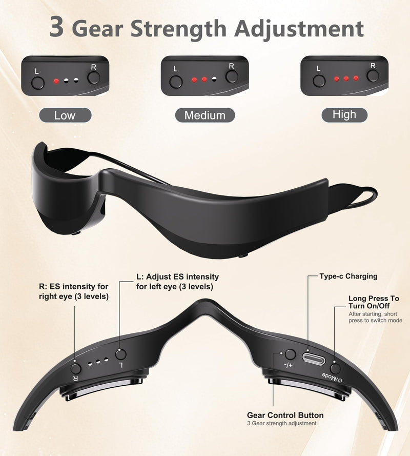 [Australia - AusPower] - Under-Eye Red Light Therapy Glasses, Rechargeable Therapy Device Microcurrent Eye Massager, Eyes Bag Remover for Dark Circles, Eye Bags & Wrinkles Black 