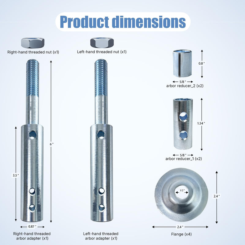 Neeki Bench Grinder Shaft Extension for Polishing, 1/2" and 5/8" Motor Threaded Shaft Adapter, Fits 1/2" and 5/8" Center Hole Cloth and Airway Polishing Wheels (Long (6") – LH & RH Set) Long (6") – LH & RH Set
