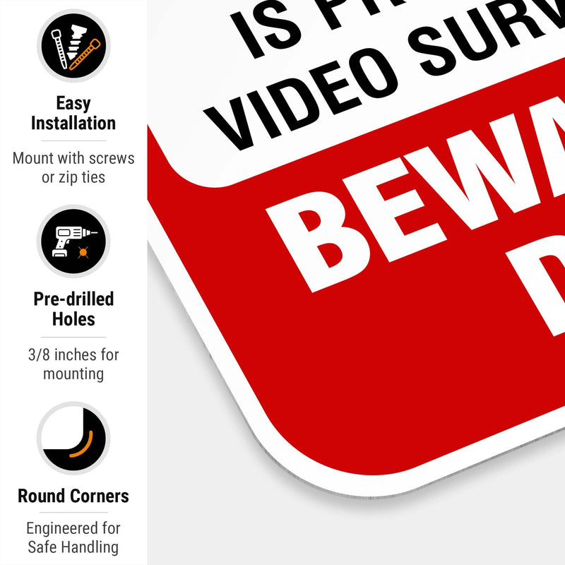Beware of Dog No Trespassing, Video Surveillance Sign, 12x18 Inches, Rust Free .063 Aluminum, Fade Resistant, Easy Mounting, Indoor/Outdoor Use, Made in USA