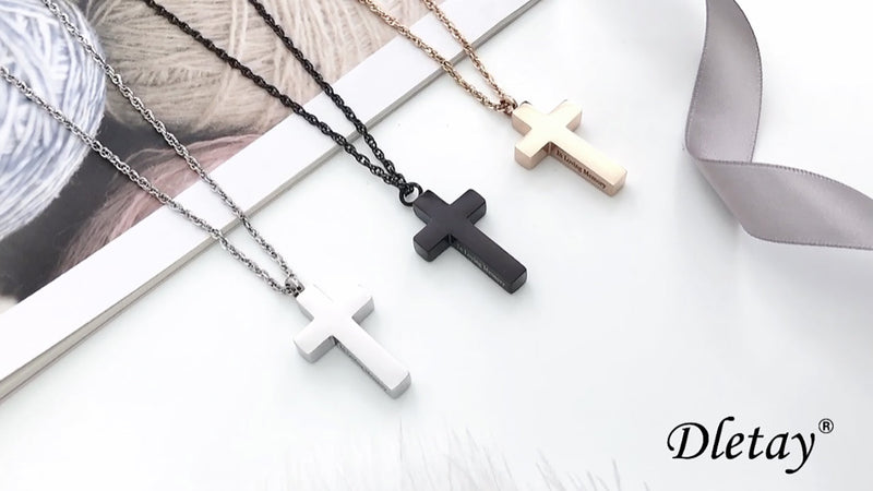 Cremation Cross Necklace for Ashes Stainless Steel Cross Urn Necklace Ashes Holder Memorial Jewelry-In Loving Memory Silver Non-customize