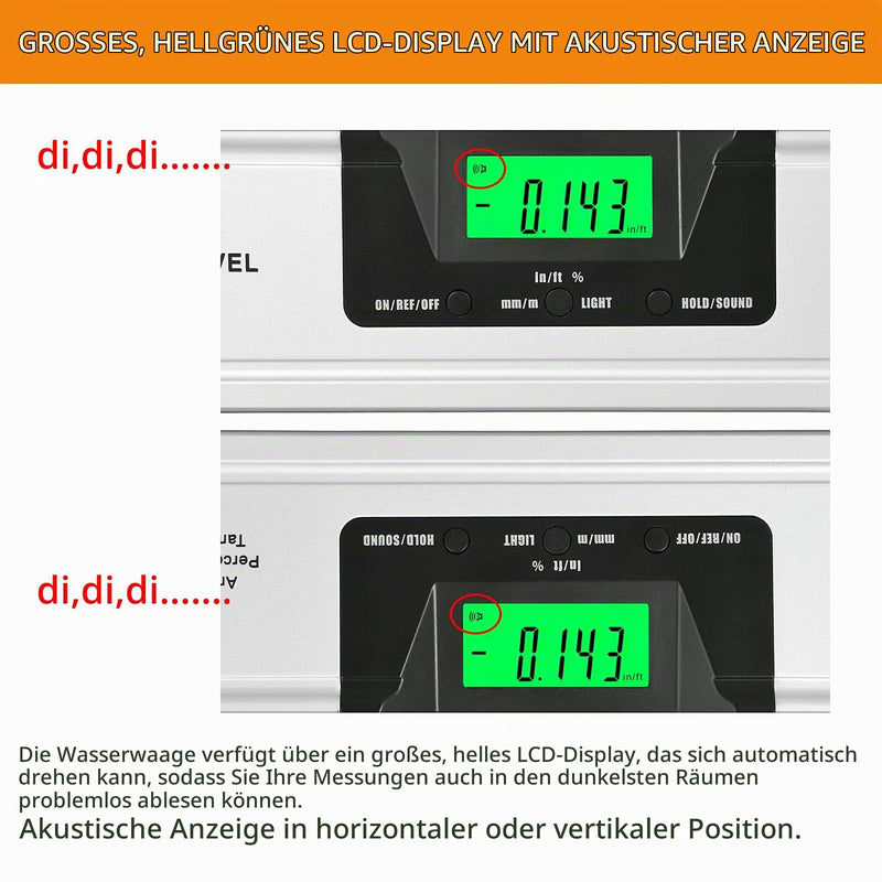 Neoteck Spirit Level Digital LCD Spirit Level 16 Inch 400 mm LED Angle Bevel with V-Groove Magnetic Base, Audio Display, 4 Adjustment Modes Angle Measurement Tool for Roofs, Railings, Ramps