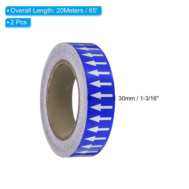 PATIKIL Directional Flow Arrow Tape 1-3/16"x65', 2 Pack Adhesive Pipe Identification Marking Stickers for Pipe Flow Labeling, White on Blue