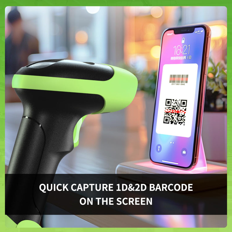 Handheld USB 2D Barcode Scanner Reader for Computers, NetumScan Handheld Wired Automatic QR Bar Code Scanners for Mobile Payment, Store, Supermarket, Warehouse Green