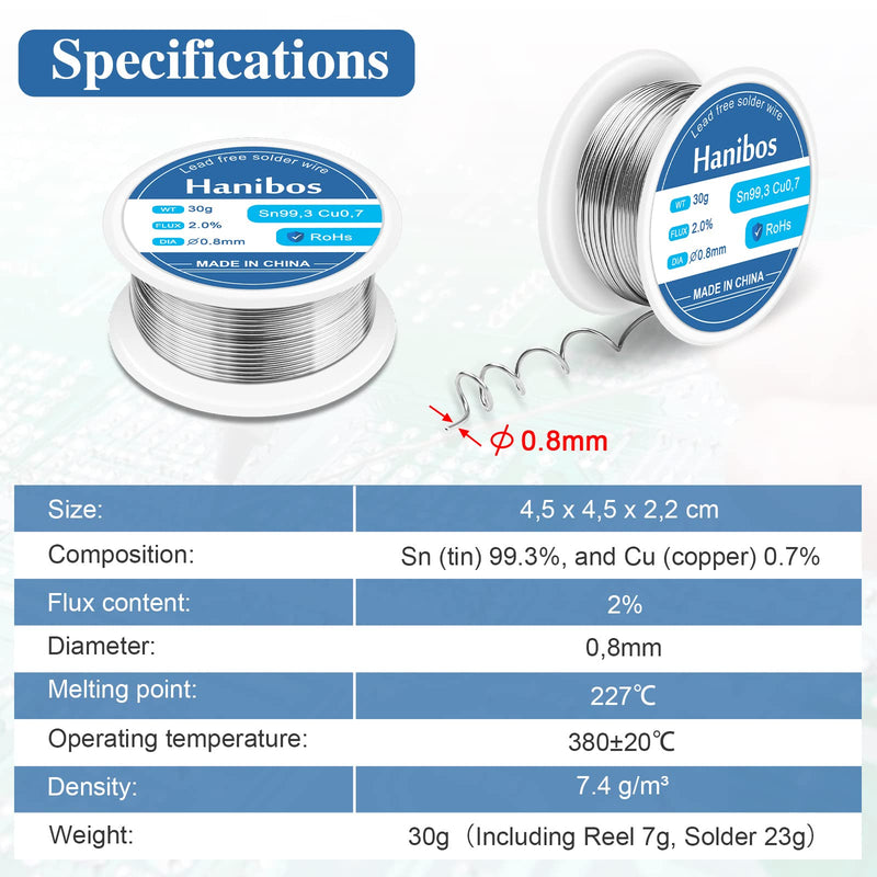 Solder 0.8 mm 30 g, Solder Wire with Flux Sn99.3 Cu0.7 | Solder with Rosin Core Electronic Solder Wire for Electric Soldering Repair 30g-0.8mm