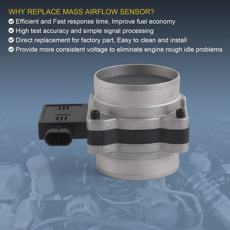 Mass Air Flow Sensor, Maf Sensor Compatible with Chevy Astro, Blazer, Impala, S10, Lumina - Gmc Jimmy, Sonoma - Buick Regal, Century, Rendezvous, Replaces 25008302, 2133458