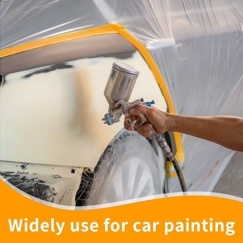 Painters Plastic with Tape 22" x 66',Pre-Taped Masking Film for Painting,Paint Protection Film with Built-in Tape, Drip-Free Painting for Cars,Walls, Floors, Furniture（2 Rolls） 22" x 66' 2 rolls