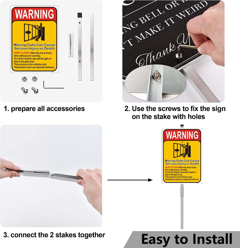 Moving Gate Can Cause Serious Injury or Death Sign Keep Clear Warning Automatic Door Safety Danger Security 10" x 7" With 28" Long Metal Stake Stand Aluminum Outdoor Use Yard Business Home