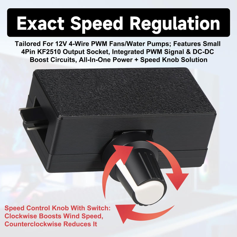 PWM Speed Controller, PWM Fan Controller with 4 Pin 5-Way Fan Hub | PWM controller 0.5A 12V with USB C power cable for DIY water cooling, cooler