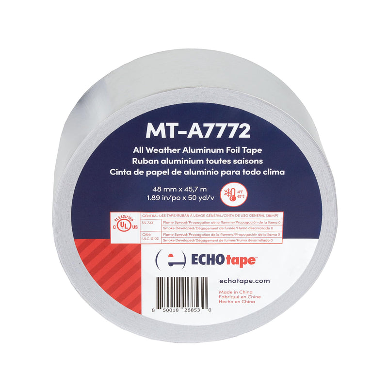 ECHOtape MT-A7772 Aluminum Foil Tape | All Weather | Indoor-Outdoor | Vapor Sealing | FSK Seaming | Silver | 1.89 in x 50 yds 1.89 in x 50 yds / 48mm x 45,72m