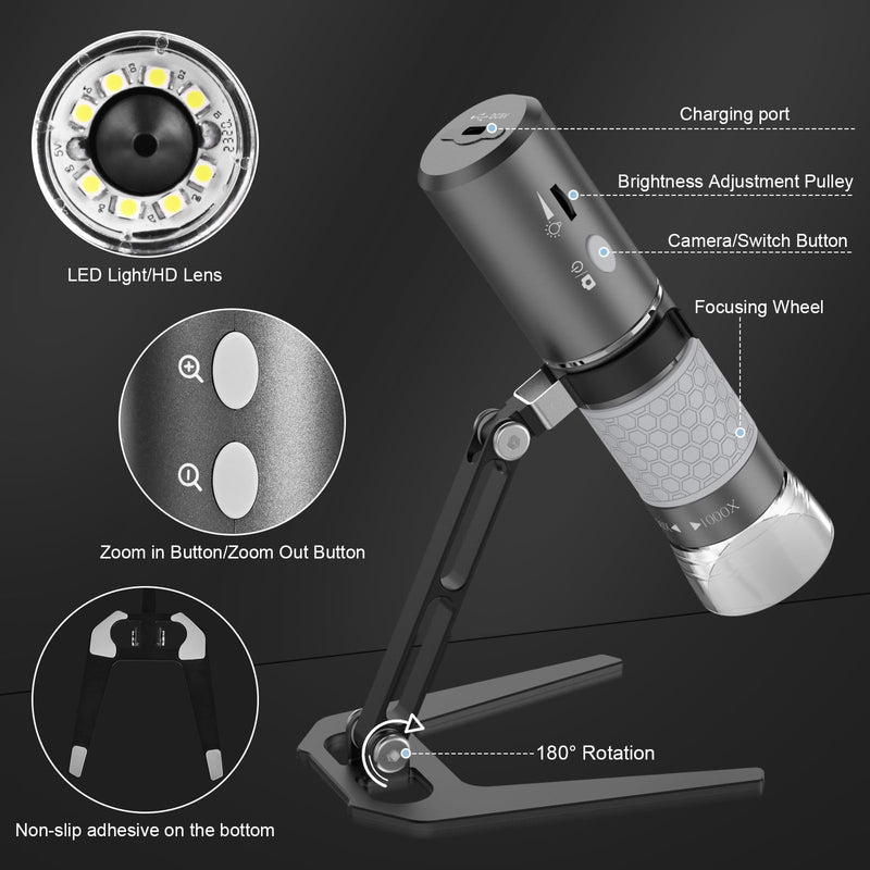 [Australia - AusPower] - Wireless Digital Microscope 4K HD Wi-Fi Microscope Camera Digital Magnifier Compatible for iPhone, Android Phones and PC (Black) Black 