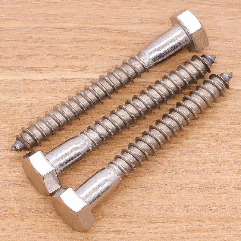 [Australia - AusPower] - 3/8" x 4" Hex Head Lag Screws Bolts for Wood, 304 Stainless Steel 18-8, Heavy Duty Lag Bolts, Hexagon Head Wood Deck Screws 10 PCS 3/8 x 4" 