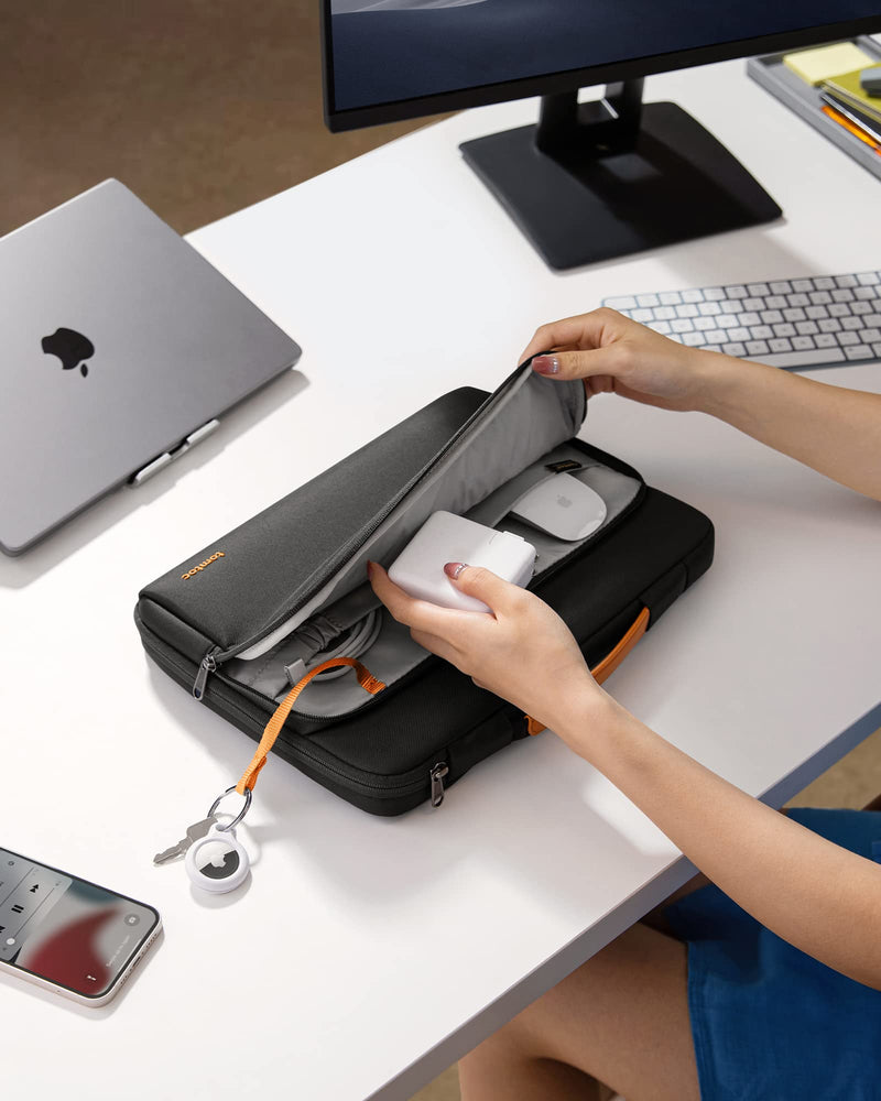 [Australia - AusPower] - tomtoc 360 Protective Laptop Carrying Case for 14-inch MacBook Pro M3 A2992 A2918 M2/M1 Pro/Max A2779 A2442 2023-2021, 12.9-inch iPad Pro 3rd-6th Gen, Water-Resistant MacBook Accessory Bag Sleeve 14-inch for MacBook Pro Black 