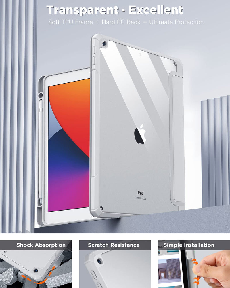 [Australia - AusPower] - TiMOVO for iPad 9th Generation Case 2021, 10.2 inch iPad Case with Pencil Holder, Smart Stand Protective Clear Case Cover for iPad Case 9th/8th/7th (2021/2020/2019), Light Gray 