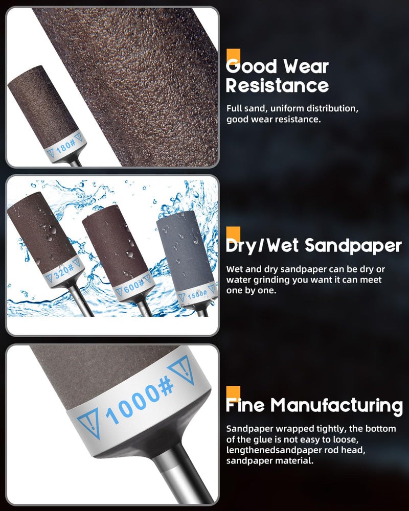 Sanding Sleeves Set for Dremel Rotary Tool Sanding Attachments, 180/240/320/600/1000/1500/2000 Grit Sanding Rollers, Accessory Set with 3 mm Shaft for Metal Stone and Wood Grinding 28 pieces mix