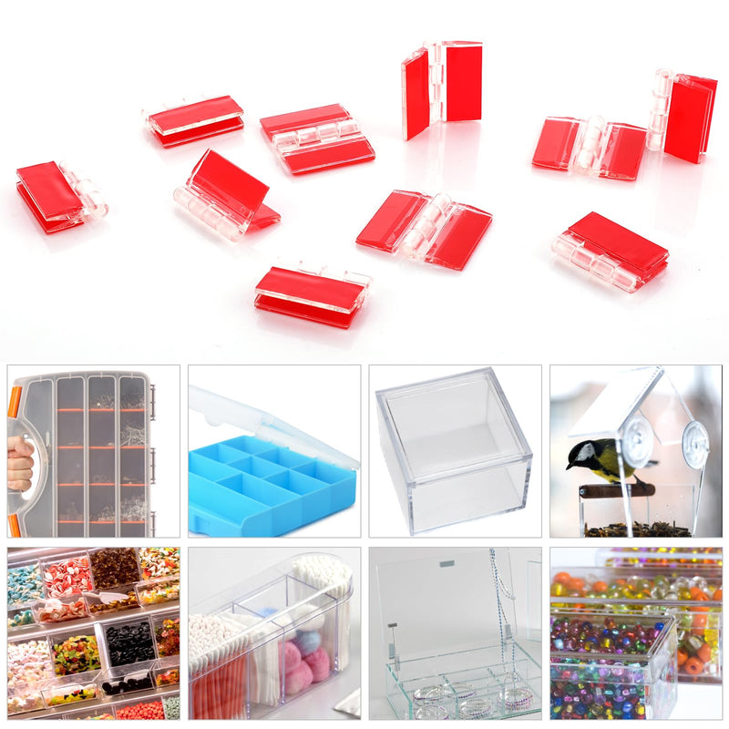 [Australia - AusPower] - 12 Pcs Plastic Hinges Piano Hinge Acrylic Hinges Self Adhesive Clear Small Hinges for Cabinet Aquarium Lid Furniture Display Stand, 35x30mm 