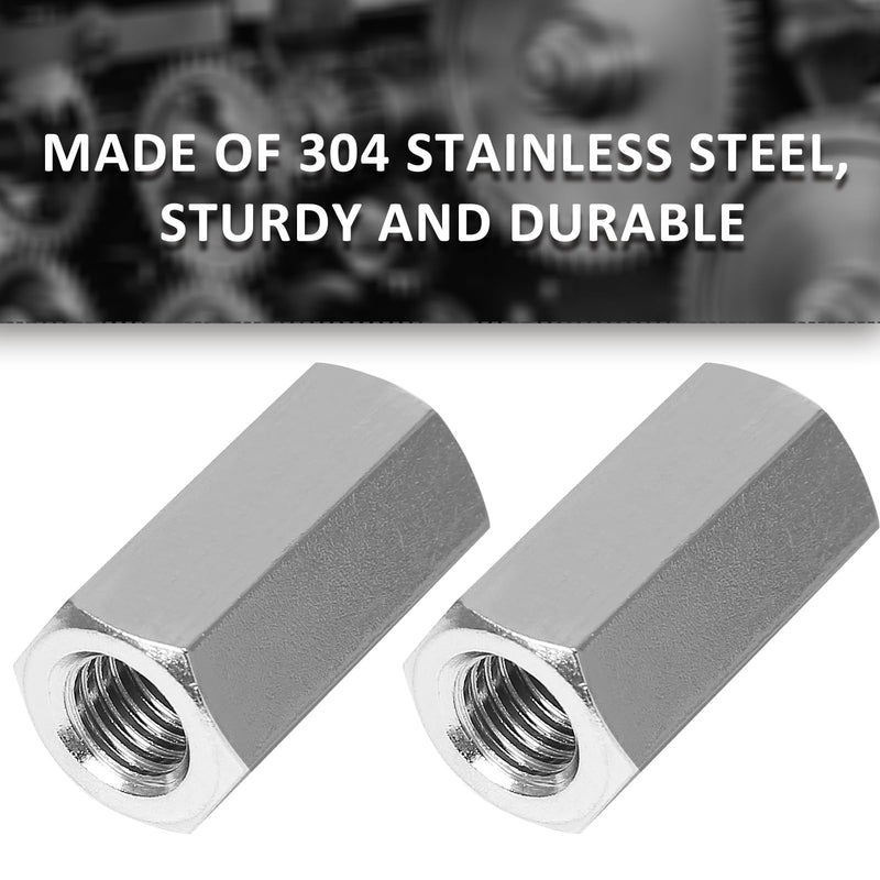 [Australia - AusPower] - 2 Pcs M8 x 1.25 Pitch 25mm Length Hex Coupling Nut, 13mm Width Stainless Steel Nuts Connector Nut, Rod Coupling Nuts Hexagon Nut Threaded Coupling Nut Replacement (Metric) M8x25x1.25 2 
