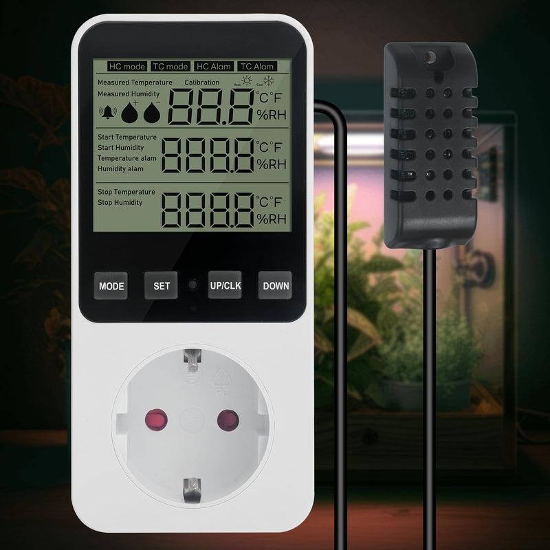 [Australia - AusPower] - Humidity Controller, Hygrostat Socket with Sensor 230 V, Digital Hygrostat Humidity Controller, Humidity Controller with Alarm for Humidifier, Dehumidifier, Mushroom, Terrarium 