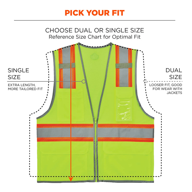 Ergodyne GloWear 8246Z Two-Tone Safety Vest, High Visibility Mesh, Reflective Piping, Pockets for Storage, ID Badge Holder Lime 3X-Large