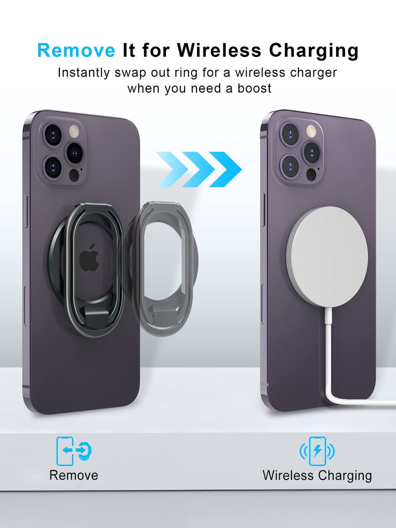 [Australia - AusPower] - 【2024 Upgraded】 Mag Safe Phone Ring Holder, SUPERONE Adjustable Magnetic Kickstand & Removable Phone Grip Compatible with Wireless Charging Only for iPhone 15 & 14 & 13 & 12 Series - Black 