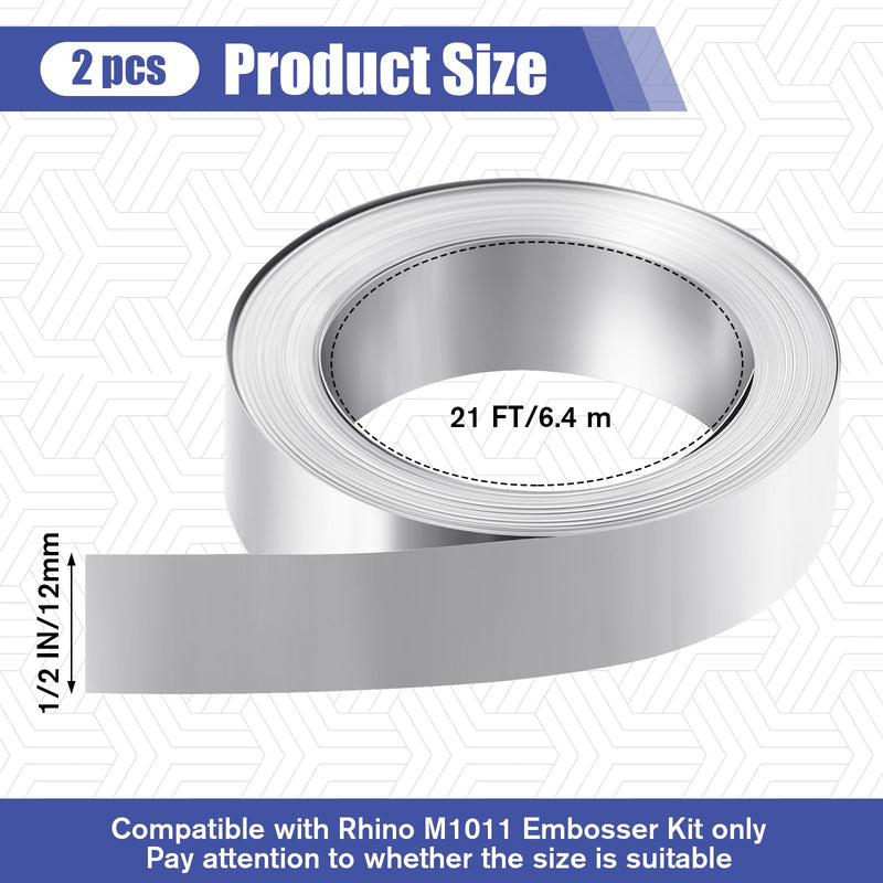 Yaocom 2 Pcs 1/2" x 21 ft Stainless Steel Embossing Tape Compatible with Dymo M1011/m11, Non-Adhesive Metal Label Tape for Electricians, Contractors, Farms, Tools, Cables & Equipment (Silver) Silver