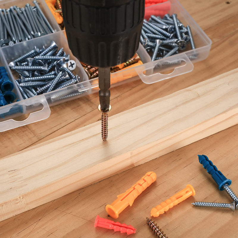 [Australia - AusPower] - 360 Pcs Drywall Wall Anchors and Screws and Nails Kits, Chipboard Wall Fish Type Wall Plugs, Plasterboard Mount Flat Head Self Tapping Fixings Wood Plugs and Screws and Nails 