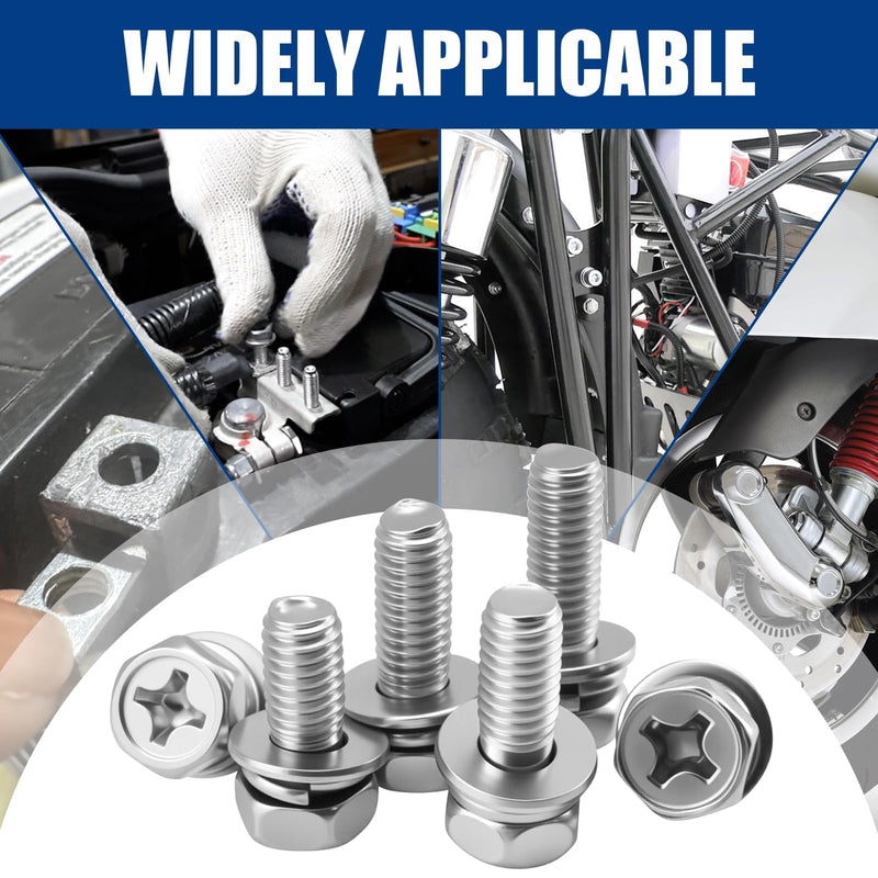 [Australia - AusPower] - 120Pcs 304 Stainless Steel M6 Motorcycle Battery Terminal Bolts & Nuts - 6 Sizes (M6x10/12/14/16/18/20mm) with Square Nuts, Suitable for ATV, Bike, Scooter, Boat 6 Sizes (M6x10/12/14/16/18/20mm), 120P 