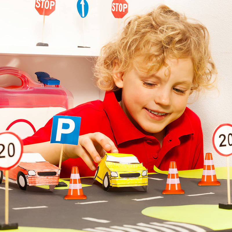 [Australia - AusPower] - TOYANDONA 14Pcs Mini Traffic Cones, 1. 37 inch Play Traffic Signs Safety Cones Mini Road Signs Toy for Kids Street Signs Playset 