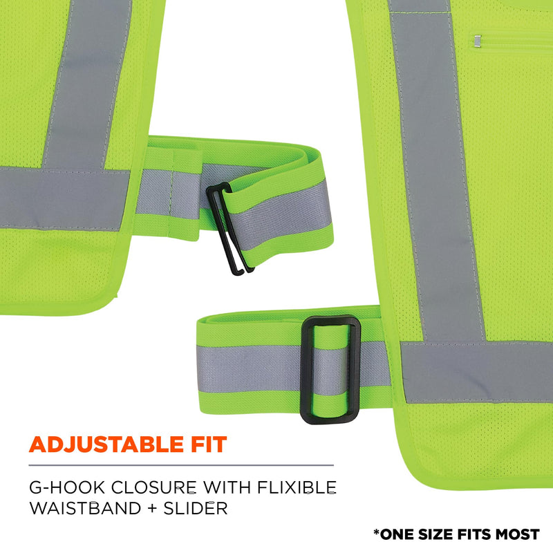 Ergodyne GloWear 8045X Hi Vis Safety Vest, Reflective X Back Design, Adjustable Waistband, Front Zipper Pocket