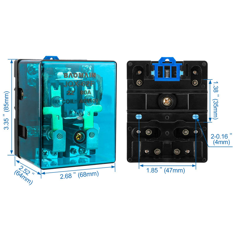 [Australia - AusPower] - Baomain High Power Relay JQX-62F-2Z Coil Voltage AC 110V 80A DPDT 2NO 2NC Electronmagnetic Relay 