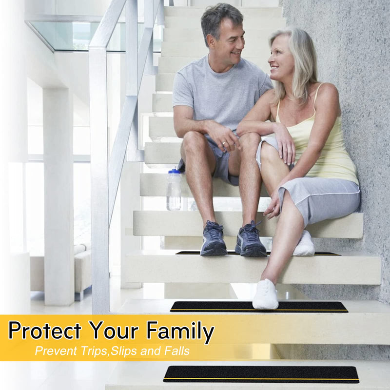 S&X 10-Pack Outdoor Stair Treads Non Slip - Pre-Cut Anti Slip Tape 6” x 24” - Reflective Non Skid Grip Tape for Stairs, Steps, Decks, Ramps 6" x 24" Reflective/Black