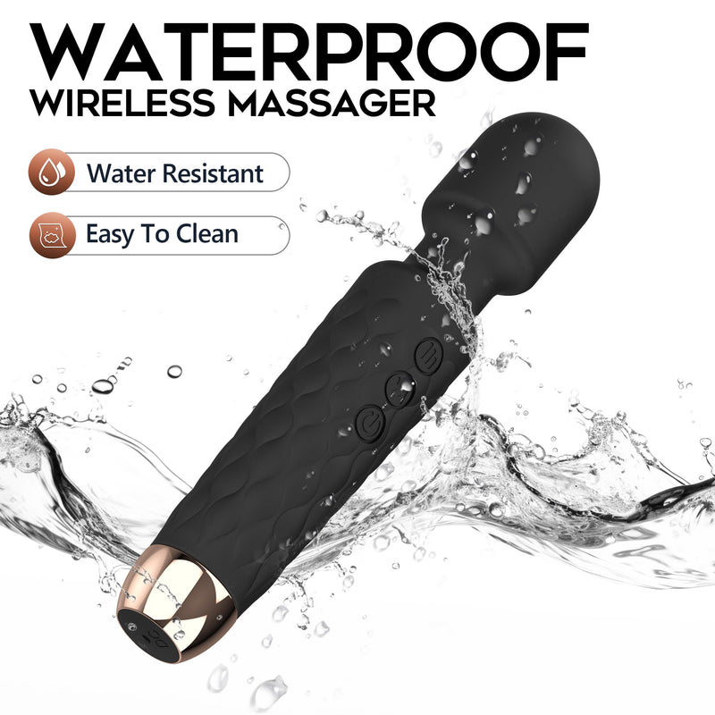 Personal Massager, Handheld Wireless Massager, Waterproof and Portable, 20 Speeds 8 Patterns Cordless Massagers for Neck, Back Pain, Leg and Hand Pain & Sports Recovery, Black Large