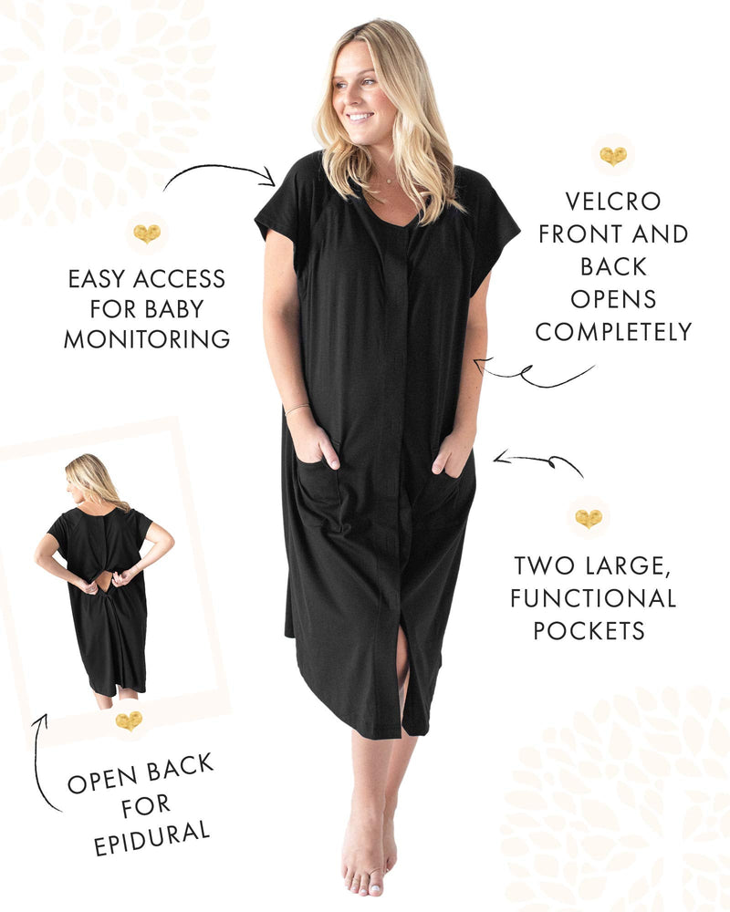 [Australia - AusPower] - Kindred Bravely Universal Labor and Delivery Gown for Hospital | 3 in 1 Labor & Delivery Gowns, Postpartum Pajamas Standard S/M/L (fits baby bumps up to 45 in) Black 