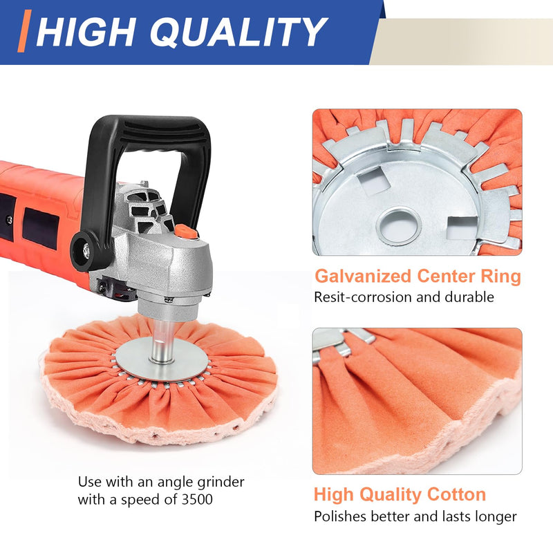10" 16 Plys Orange Airway Buffing Wheel, 5/8'' Arbor Hole, Medium Cut for Angle Grinder, High-Efficiency for Aluminum, Stainless Steel & Chrome 1 pcs Medium 1pcs