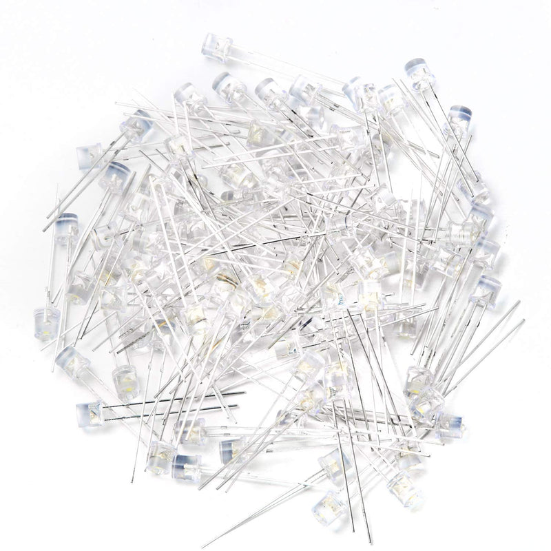 CHANZON 100 pcs 5mm White Flat Top LED Diode Lights (Clear Transparent Lens) Bright Lighting Bulb Lamps Electronics Components Indicator Light Emitting Diodes A) White (100pcs)