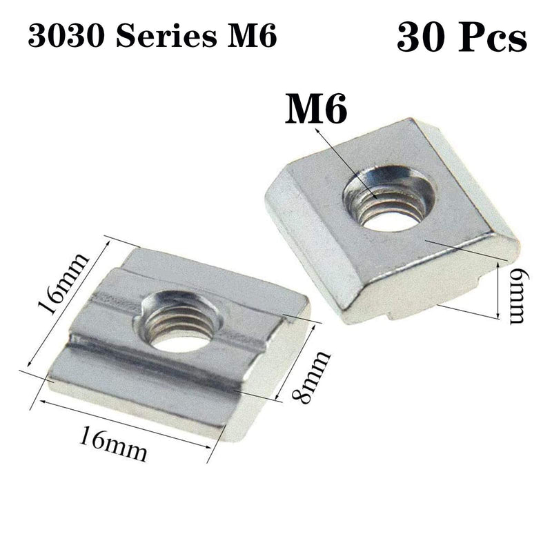 [Australia - AusPower] - 30pcs 3030 Series Sliding T Nuts Metric M6 Thread Slide in Hammer Head T-Nut for Standard 8mm T-Slot Aluminum Extrusion Profile （3030 Series M6） 3030 Series M6 
